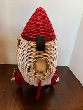 Red & White Woven Rocket Crossbody Bag. Wicker Darling